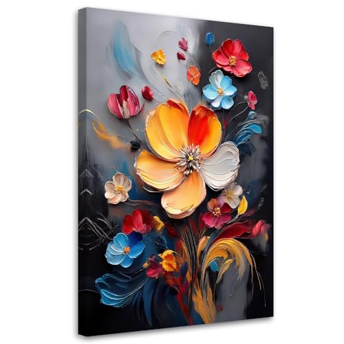 Tableau fleurs colorées peintes Feeby 80x120 cm pour décoration de salon