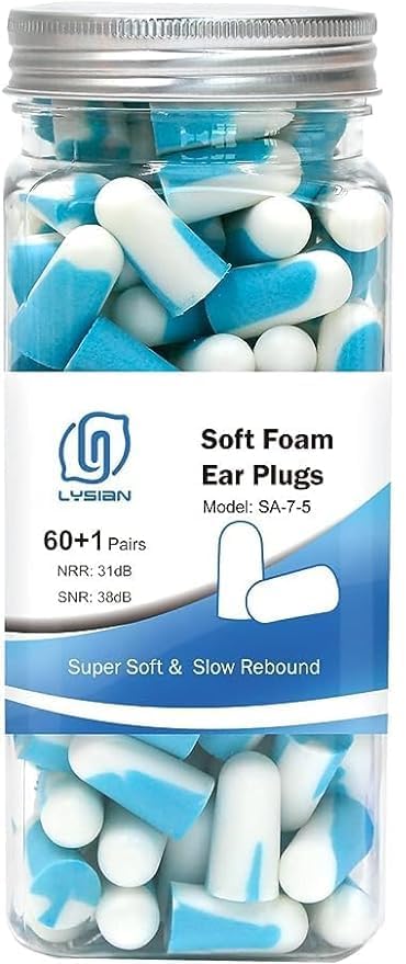 Noise Cancelling Earplugs for Sleep - 60 Pairs, 38dB Ear Plugs for Sleeping, Snoring, Shooting, Mowing Loud Sound Reduction- Light BlueWhite
