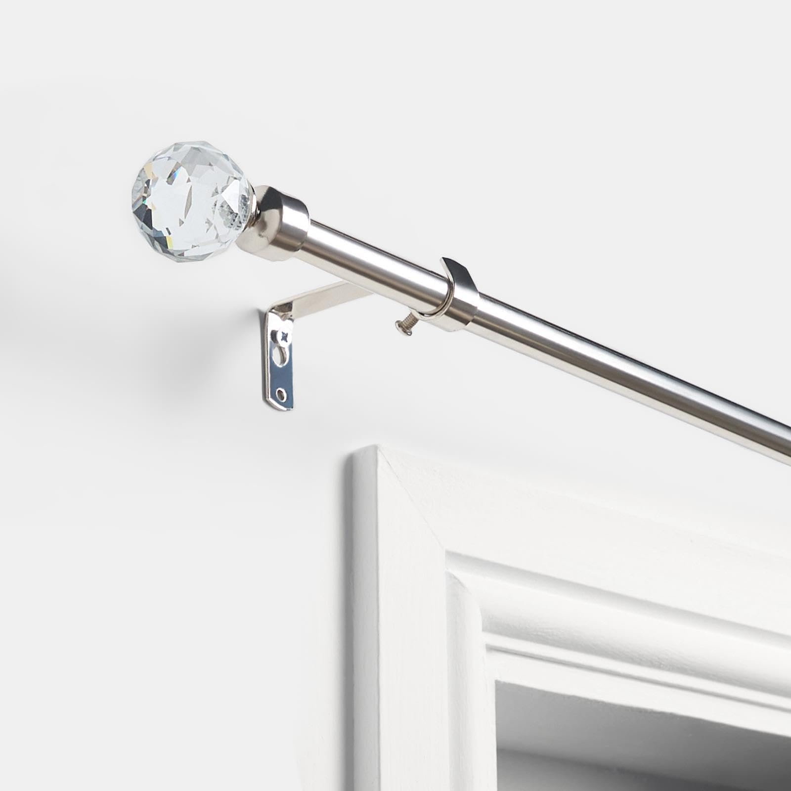 Ohs Crystal Ball Finial Metallic Silver 16mm Curtain Pole Extendable Rod 120-220Cm from B&Q