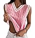 RefindWin Women's Casual V Neck Cable Knit Sweater Vest Solid Sleeveless Tank Tops Women Vest 2024 Pink M
