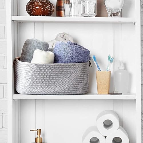 Image of GUDDE Cotton Rope Woven Storage Basket for Toys, Laundry & Blankets | Nursery Organizer Bin | Dog Toy Basket | Decorative Gift Hamper | Jute Style Home Storage (Grey)