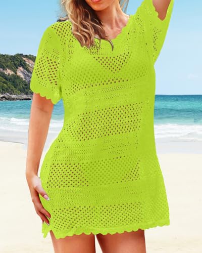 Daci Women Crochet Swimsuit Coverup Knit Bathing Suit Cover Ups Short Sleeve Summer Beach Dress3