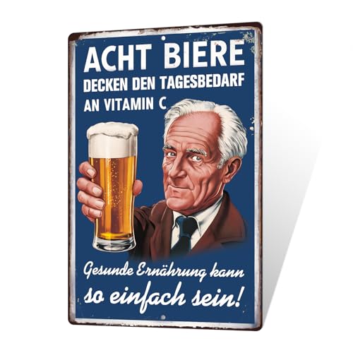 Putuo Decor Lustiges Bier Schild Acht Biere Vitamin C Metallposter Retro Blechschild für Bar Kneipe Hausbar Wanddeko 30x20 cm