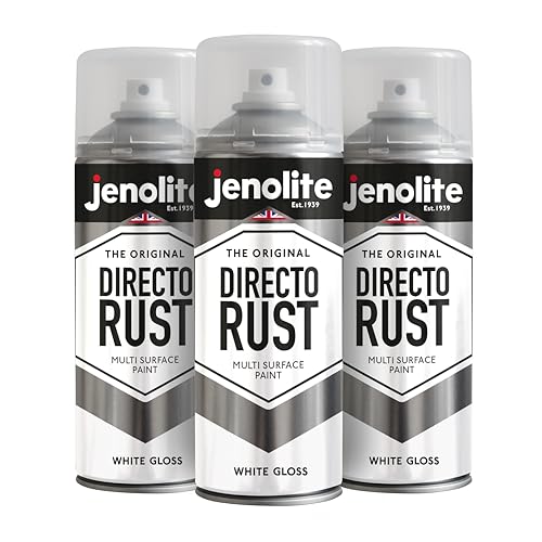 JENOLITE Directorust Bombe Peinture Brillante | BLANC | 3x400ml | Peinture Aérosol Anti-Rouille Pour Métal | Peinture Aérosol Brillante Multi-Surfaces Pour...
