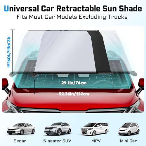 Image of KUST Upgraded 2 Pack Retractable Automotive Sunshade Car Window Sunshades (Not fit for Truck), Adjustable Auto Thickened Sunshade, Car Accessories for All Season, Black and Silver, Blocks UV Rays