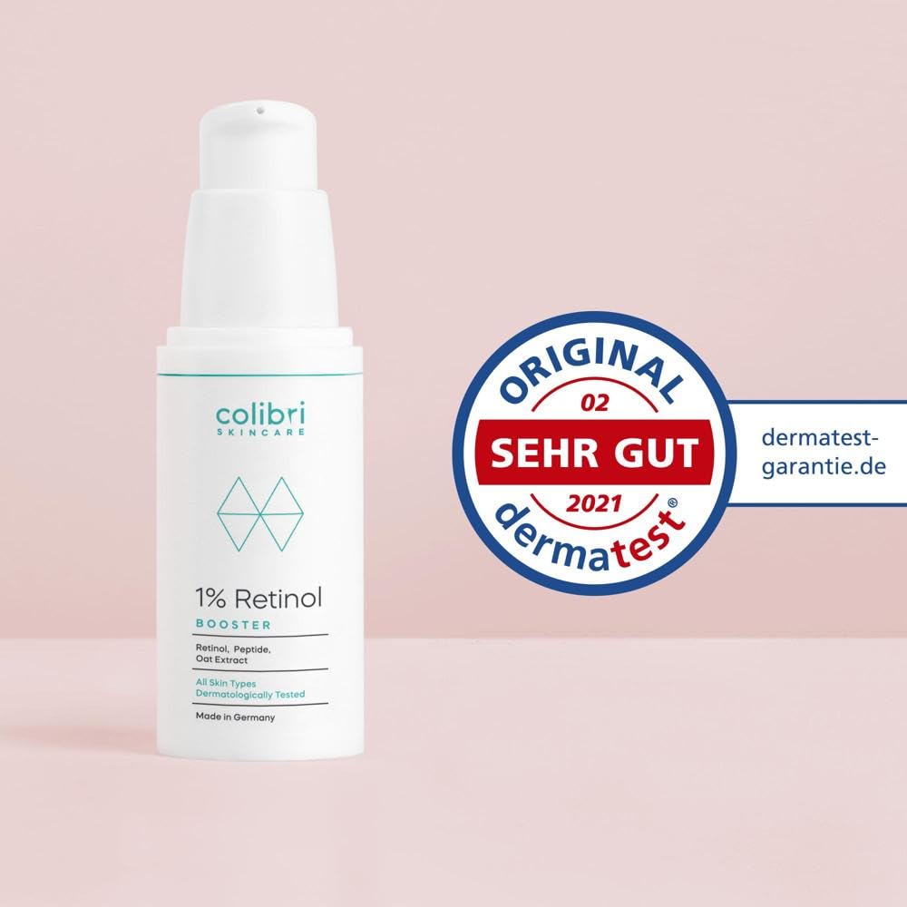 colibri skincare 1% Retinol Booster 30ml - Retinol Serum lässt die Haut glatter und strahlender aussehen - liposomal verkapseltes Retinol für sichtbare Ergebnisse - Made in Germany