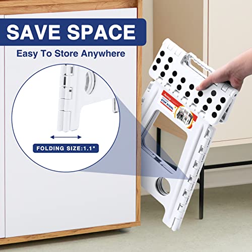 Acstep Folding Step Stool 16 Inch Stool Heavy Duty Plastic Foldable Step Stools For Adults And Kids, Stepping Stool With Handle, Folding Stool Suitable For Kitchen Hold Up To 400Lbs (White 1Pc) #TOP6