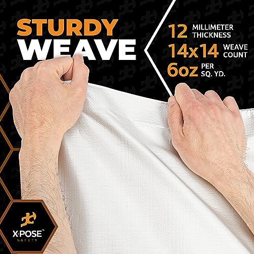 Image of Heavy Duty White Poly Tarp 5' X 7' - Multipurpose Protective Cover - Durable, Waterproof, Weather Proof, Rip and Tear Resistant - Extra Thick 12 Mil Polyethylene - by Xpose Safety