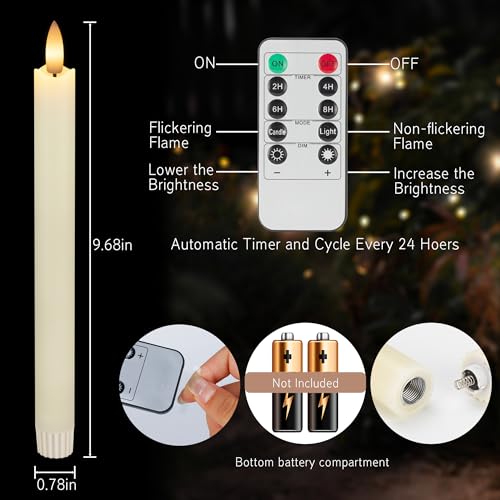 Image of JOIONE Ivory Flameless Taper Candles with Remote, 6 Pack Flickering Tapers | Real Wax LED, Battery Operated, Flickering Flame, Remote Control, Safe Home Decor for Living Room and Dining Table