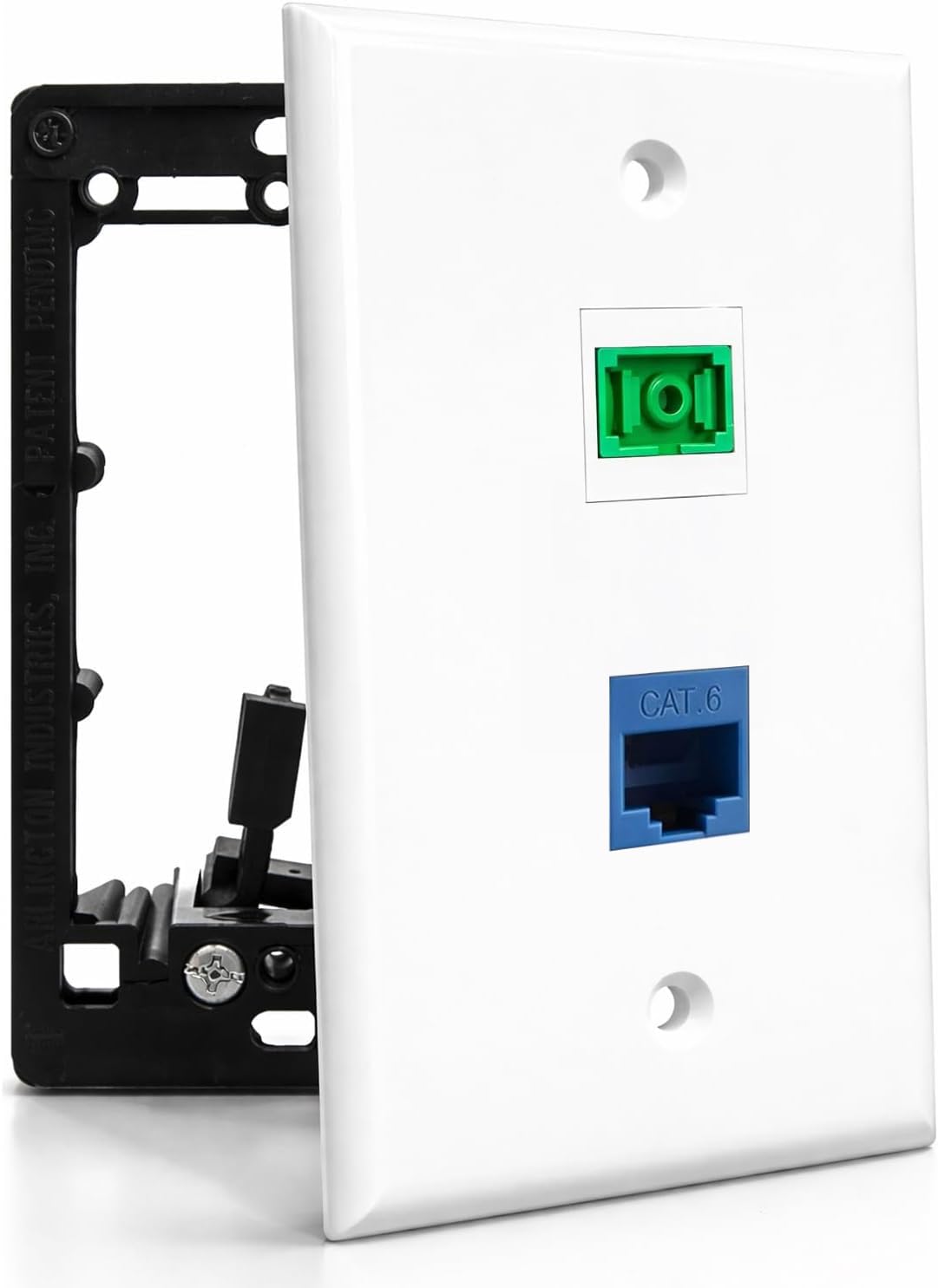 DIYTECH Fiber Optic Wall Plate, for SC/APC, Simplex, with Cat6 Ethernet Port, Low Voltage Mounting Bracket Included - White