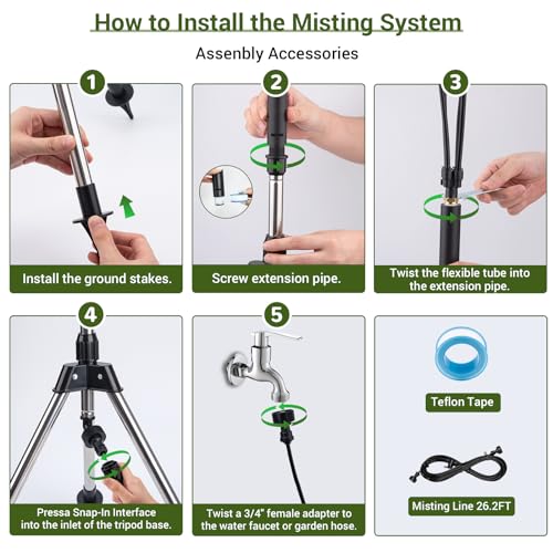 Chtoocy Stand Misters for Outside Patio with Adjustable Riser Tube 30 FT Sprayer Line + 4 Brass Nozzles 4.1FT Height Standing Misting Cooling System for BBQ, Patio, Pool, Outdoor Kids Water Playing
