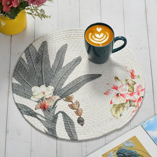 Galaxy Home Decor Printed Cotton Table Placemats Pack of 1 Mat | 14" Round Washable Placemats for Dining Table, Centre Table, Side Table, Shelves & Plant Pots, Vintage Flora