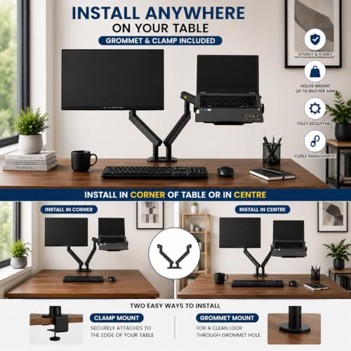 Image of 17-32 inch Monitor Desk Arm with Laptop Tray 360 Degree Swivel tilt Heavy Duty