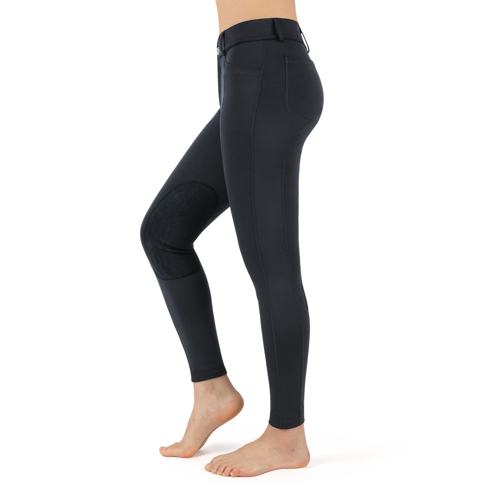 BEROY Pantalon d'équitation pour femme avec patch au genou, guêtres d