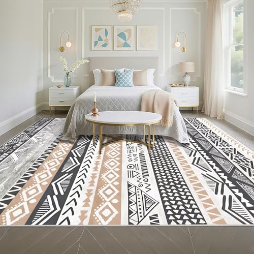 Tapis géométrique vintage gris 130x200cm résistant salon bureau