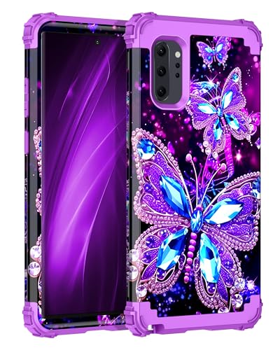Miqala Compatible with Galaxy Note 10 Plus Case,Glow in The Dark Three Layer Heavy Duty Shockproof Protection Hard Plastic Bumper+Soft Silicone Case for Samsung Galaxy Note 10 Plus,Dark Butterfly