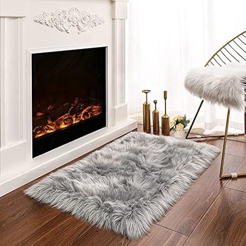 Latepis Tapis en Peau Synthétique Petit Tapis Gris Doux 60x90 cm Cover