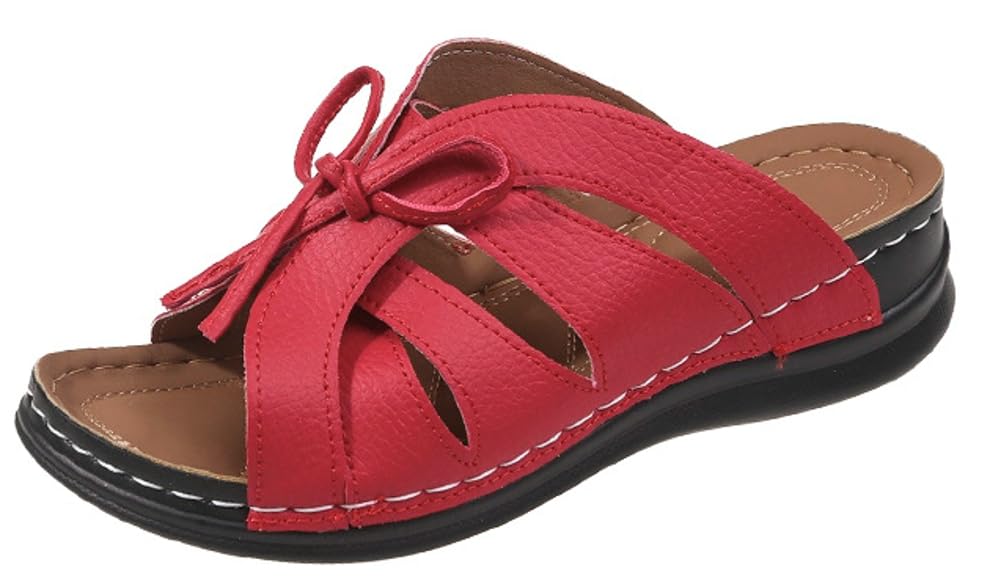 Womens Platform Wedge Sandals Trendy Bowknot Dressy Slide Open Toe Shose Comfy Arch Support Beach Walking Slippers