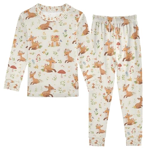 senya Deer Fox Leave Cute Pajamas Set Long Sleeve Soft Cotton Sleepwear 2 Piece