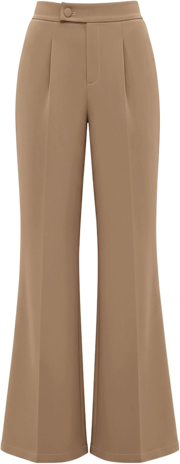 KIRUNDO Womens Dress Pants High Waisted Wide Leg Pleated Trousers Flare Palazzo Slacks Pockets Business Casual Outfits