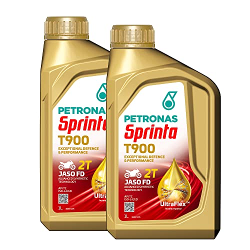 Petronas Kit 2X Sprinta Olio Motore 100% Sintetico per Moto e Scooter 2 Tempi T900-2 Confezioni da 1 Litro