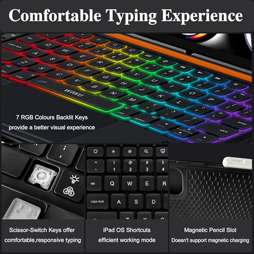 Image of WIWU iPad Pro 11 inch Case with Keyboard M4 /M5 2024 /2025 Magnetic Detachable 3 in 1 Case Bluetooth Keyboard Adjustable Stand 7 Colors Backlit Keys with Trackpad (Black, iPad Pro 11 inch(M4 /M5 2024 /2025))