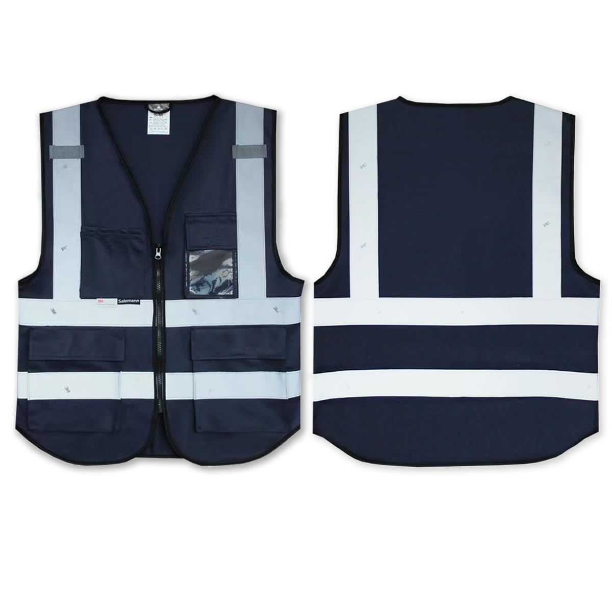 Navy Salzmann 3M High Visibility Safety Vest Multi Phone ID Pocket Hi-Vis Waistcoat 3M Reflective Tape