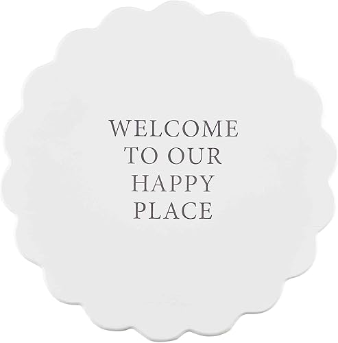 Mud Pie Happy Place Lazy Susan, 16.85 pulgadas de diámetro, blanco