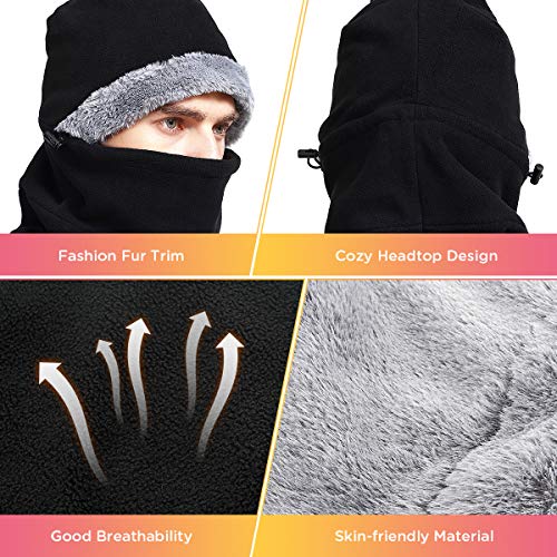 Balaclava Face Mask Winter Cold Weather Fleece Hood Neck Warmer for Men Women Black - Thumbnail 6