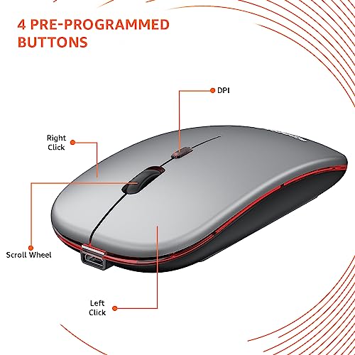 Image of amazon basics 2.4GHz Wireless + Bluetooth 5.1 Mouse, Multi-Device Dual Mode Slim Rechargeable Silent Click Buttons Wireless Bluetooth Mouse, 3 Adjustable DPI