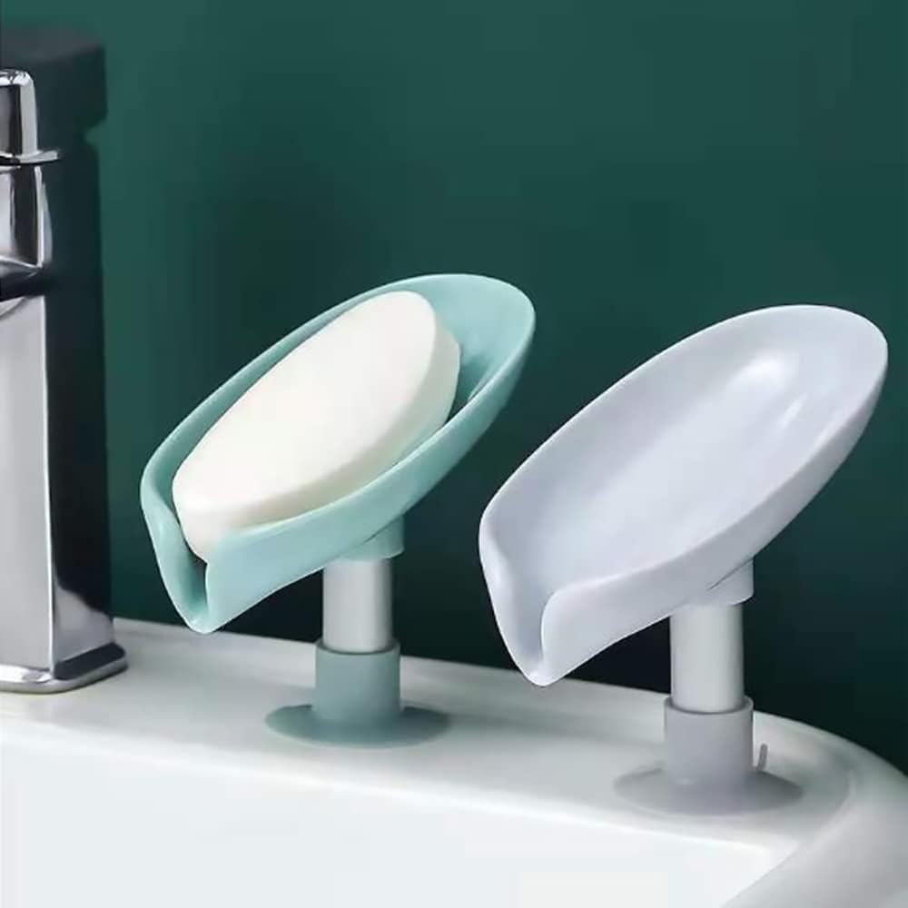 Hilosofy™ ABS Plastic Soap Stand Holder for Bathroom Kitchen Sink Wall Single Layer with Magic Stickers (Leaf Soap Dish) (Pack of 2)