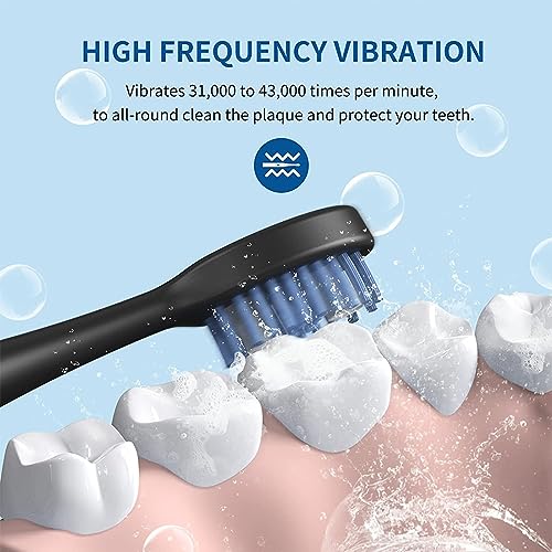 Yeebyars Electric Toothbrush for Adults and Kids Rechargeable Sonic Electric Toothbrush with 5 Brush Heads, Portable Electric Toothbrush with 2.5 Hours Charge for 120 Days Use (Black2, M)