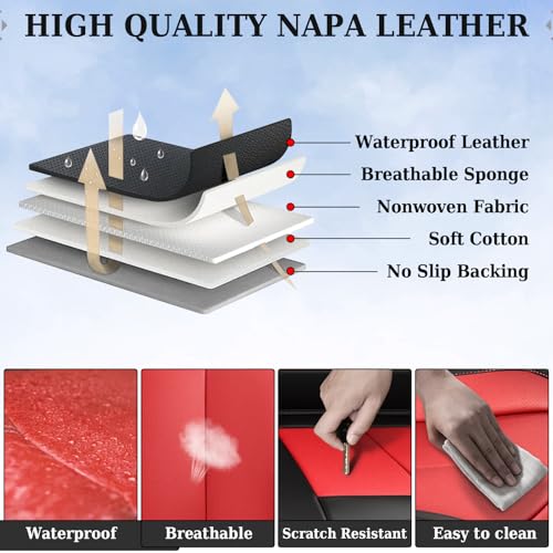 Image of Coverado Automotive Seat Covers, Car Seat Protector for Back Seat, Waterproof Seat Covers for Cars Carseat Cover, 3-Pieces Back Seat Cover for Car, Faux Leather Universal Fit Most Cars, Black&Red