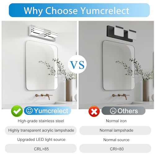 Image of LED Vanity Light Bar 2 light Bathroom Mirror Light Fixtures Modern 12W Bath Lamps Over Mirror 14 Inch Bathroom Wall Lighting Fixtures Chrome Restroom Lights Fixtures over Sink Acrylic Vanity Sconces