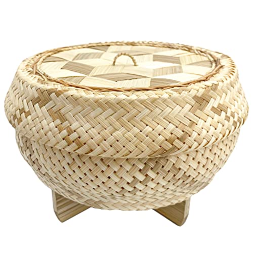 PANWA Handmade 100% Natural Thai Bamboo Sticky Rice “Electric Cooker Steamer Set”, Small Pot Insert ~ 6.5 Inch, Checkered Wicker Woven Lid, 16’’ Cheesecloth Filter, and Wooden Spoon - Image 4