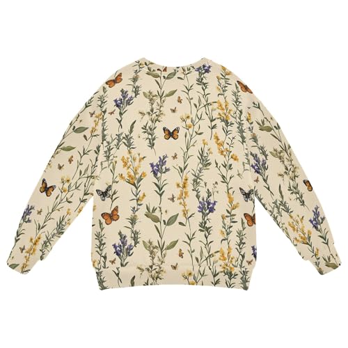 JUNZAN Retro Butterflies Herbs Beige Little Kids Sweatshirt Hoodie Long Sleeve Boys Sweat Shirt Party 4T2