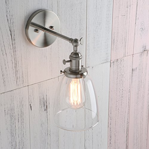 Image of Permo Industrial Vintage Single Sconce with Oval Cone Clear Glass Shade 1-Light Wall Sconce Wall Lamp (Brushed)