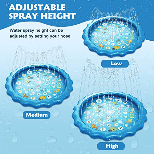Splash Pad & Sprinkler with 2 Water Guns for Kids Toddlers - 68’’ Outdoor Inflatable Play Water Mat / Swimming Pool for Wading and Learning, Summer Outside Toys for Boys Girls Babies (Blue Wave)