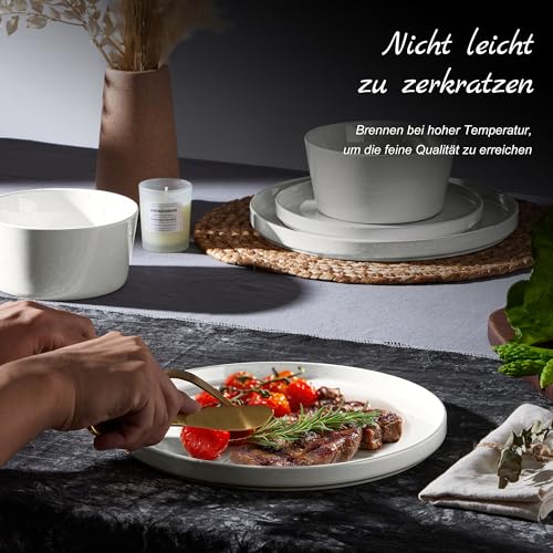 Homikit Geschirr Set, 18-tlg Steinzeug Geschirrset Tafelservice 6 Personen, Essgeschirr mit Dessertteller Müslischüsseln Speiseteller, Klassisch Weiß mit Speckles, Mikrowellen- und Spülmaschinenfest