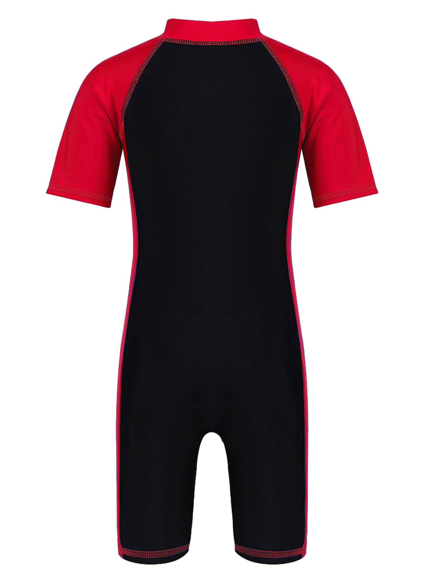 Yihuimin Unisex Kids 1ps Swimwear Zippered Shorty Wetsuit Swimsuit Color Contrast Bathing Suit for Surfing Red&Black 14-16 Years
