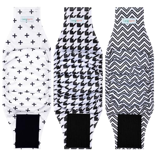 Image of Langsprit Male Belly Bands for Dogs (Pack of 3) - High Absorbing Dog Wraps Male Washable - Reusable Male Dog Diapers