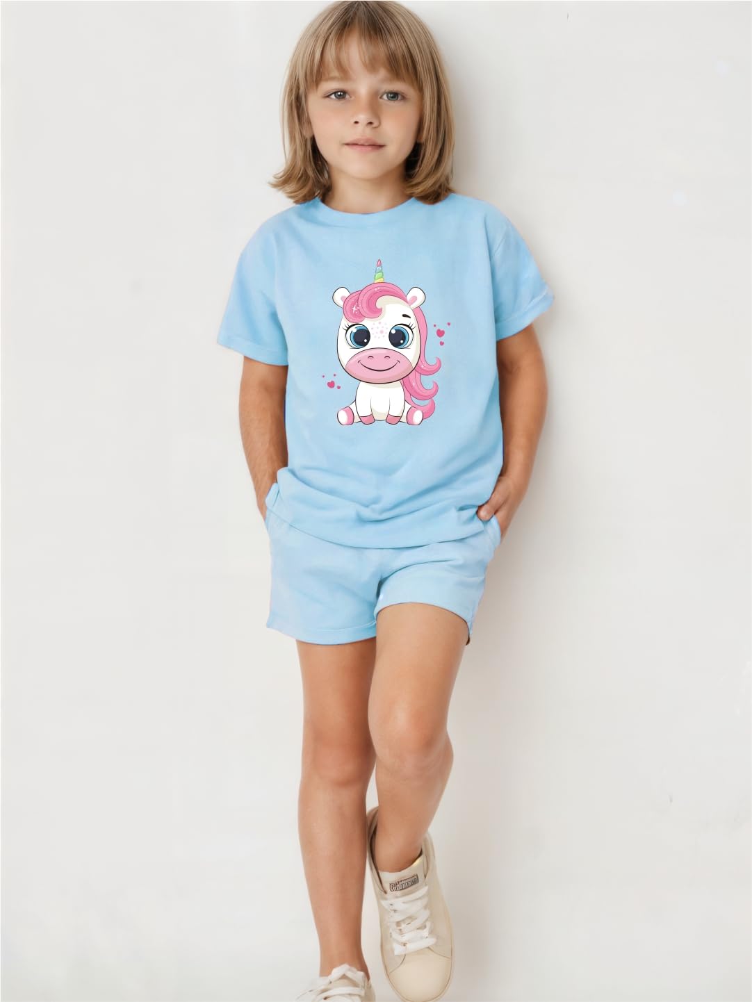 minicult kids Cotton Shorts with matching Tshirt Coord clothing set with cute Prints (Unicorn PB)(Pack of 2)(18-24 MTS) - Image 7 thumbnail