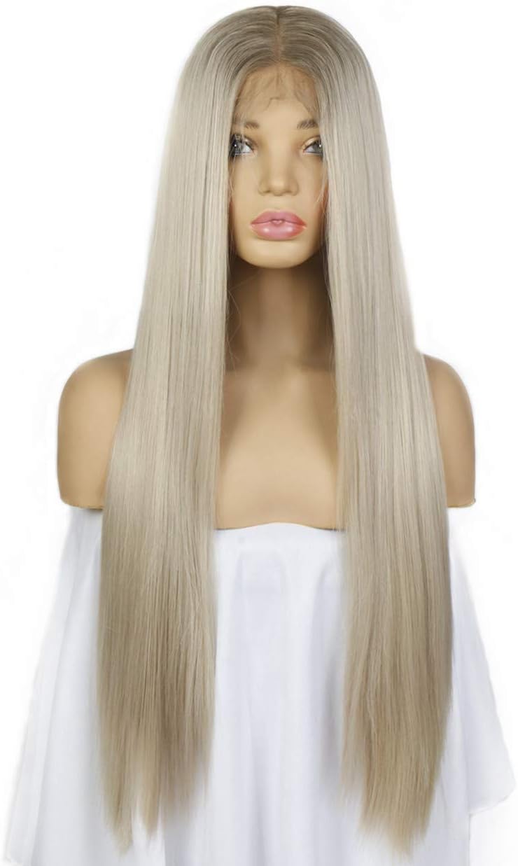 Life Diaries 13x6 Deep Parting Ombre 613 Blonde Brown Roots Lace Front Wig Synthetic 24 Inch Long Straight Half Hand Tied Wigs With Baby Hair Natural Hairline Heat Resistant Fibers for Women