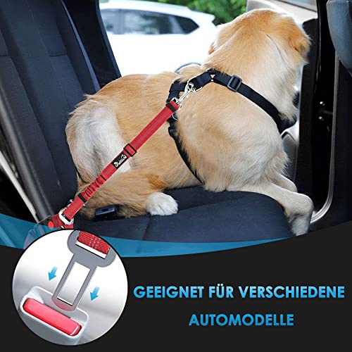 SlowTon Hundegurt fürs Auto, 2-in-1 Kopfstützen-Rückhalte Anschnallgurt Hund Auto mit Universalschnalle und einstellbarem, reflektierendem Gummiband zum Aufhängen von Sicherheitsgurten an Kopfstützen