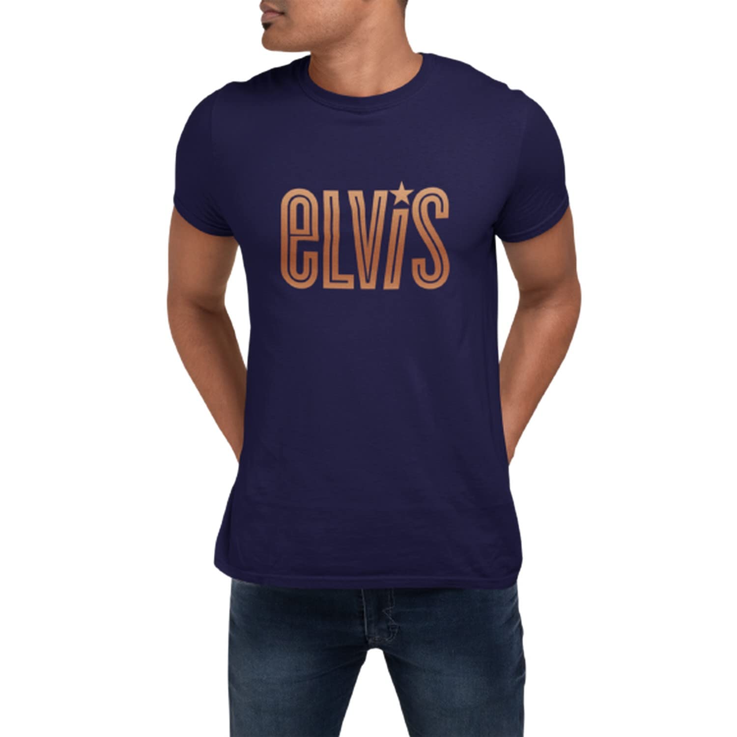 Nolan West Elvis Presley Men's Tshirt with Copper Foil Print Men's Cotton Tshirt