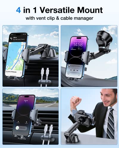 Yru Car Phone Holder For Dashboard Windshield And Vent, Cellphone Holder For Car Compatible With Iphone 14/13/12 Samsung S23/22, Pixel 7A Suv,Van,Trucks, Star-Grey #TOP6