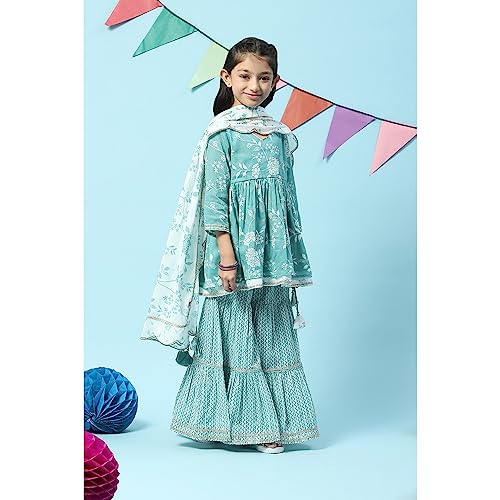 Image of BIBA Girl Cotton Peplum Printed Suit Set