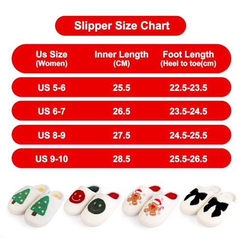 Christmas Slippers for Women Men, Soft Slip-On House Winter Plush Fluffy Cute Slippers for Holiday Xmas Bedroom Indoor Outdoor Use(Bowknot,Gingerbread)2