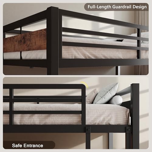 Image of iPormis Metal Bunk Bed Twin Over Twin, HeHeavy Duty Bunk with High Guardrail and Safety Entrance Design, Under-Bed Storage Space, No Box Spring Needed, Noise Free, Vintage Brown