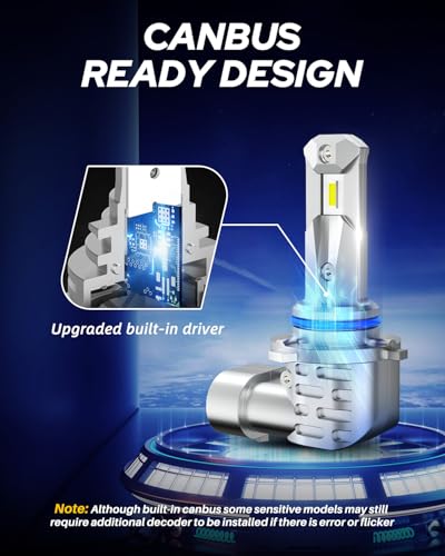 Image of AUTOONE 9005 HB3 LED Bulb, 900% Brightness, 6000K, Fanless 99% Compatibility, Longer Lifespan, IP68, Quick Installation, Pack of 2